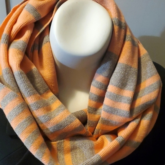 New York & Company Peach and Gray Knit Scarf - Picture 1 of 4